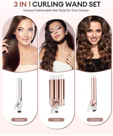 CkeyiN 3-in-1 Interchangeable Curling Wand Set - Ceramic Crimper Straightener & Waver for All Hair Types - PTC Fast Heating - Buy Online on GoSupps.com