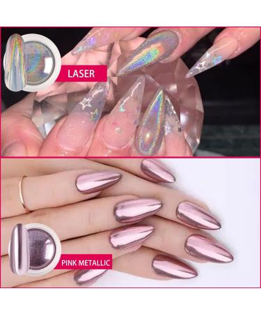 Chrome Nail Powder Set - Glitter Metal Mirror Effect - 4 Colors - 3D Holographic - DIY Nail Art Kit with Sponge Sticks - Buy Online on GoSupps.com