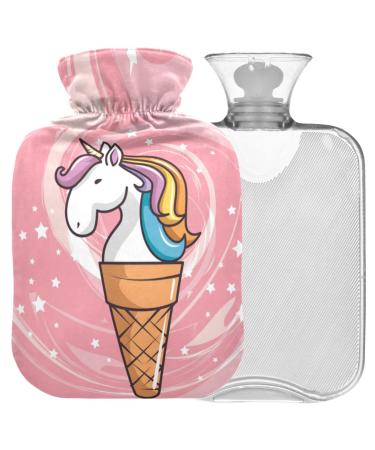 Naanle cute ice cream unicorn heat bottle with reference transparent hot water bottle 2l large hot hot water bottle for bed hand feet warmer pain relief heat and cold therapy