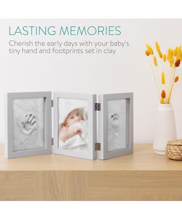 Navaris Baby Handprint and Footprint Kit - Frame and Clay Set for Casting Newborn Boys and Girls' Hand and Foot Prints - Grey Bamboo Frame - Buy Online on GoSupps.com