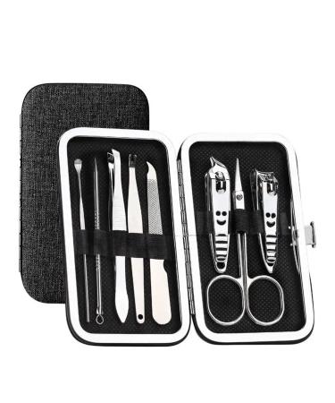 Nail Clippers Set 8 Pieces Set Kit Ergonomic Precise Versatile for Home and Salon Use Nail Care Essentials Manicure Trending Nail Clippers Portable Set(Black)