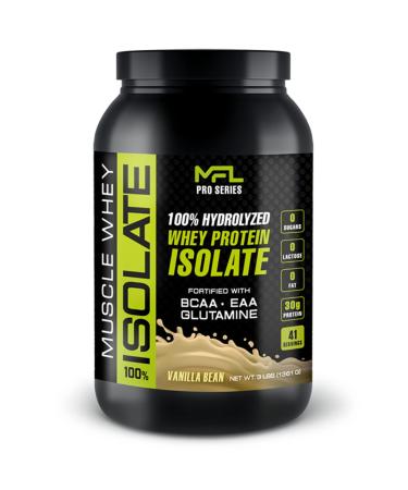 MUSCLE FOOD LABS MFL 100% Isolate Protein l 30g of Protein l BCAAs l Keto Friendly l Low Carbs l Gluten Free l 3 lbs. (Vanilla Bean)