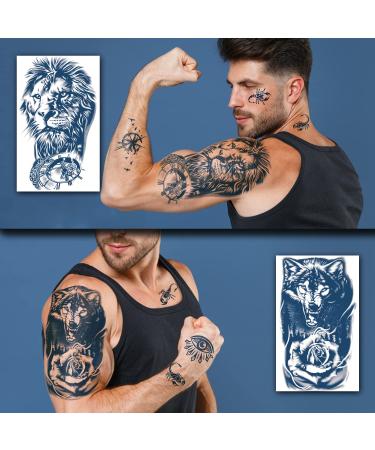 Semi-Permanent Tattoos for Women - 18 Sheets Large Flower Rose Sunflower Deer Wolf Dark Blue Fake Tattoos + 14 Sheets Small Tattoo for Men, Kids - Waterproof Temporary Stickers Lasting 1-2 Weeks - Buy Online on GoSupps.com