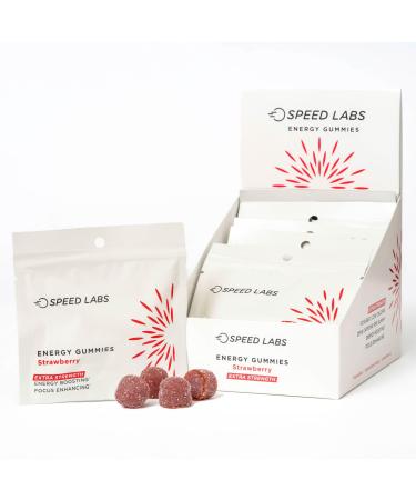 Caffeine Energy Gummies Strawberry Extra Strength 50mg Caffeine Taurine B-Vitamins per Piece 32 Pieces (8 Packs) Vegan Gluten Free 1g Sugar
