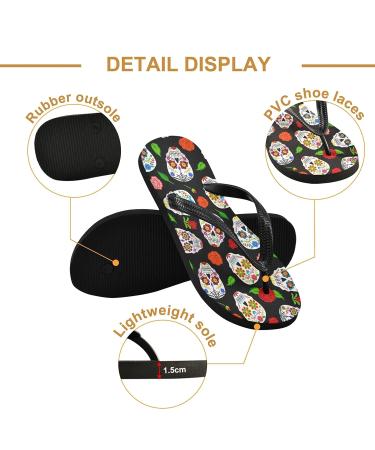 Mnsruu Day of the Dead Flip-Flops - Skull Motif Floral Design for Home Hotel Spa & Travel - Small Multi-Colored Footwear - Buy Online on GoSupps.com