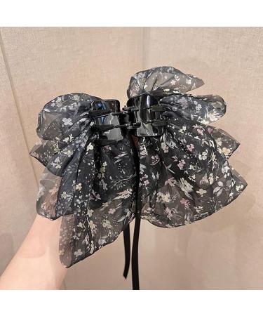 Smbcgdm Cute Hair Clip Ribbon Non-slip Ponytail Claw with Elegant Sweet Floral Print Large Bowknot Decor Girl Crabs Black - Buy Online on GoSupps.com