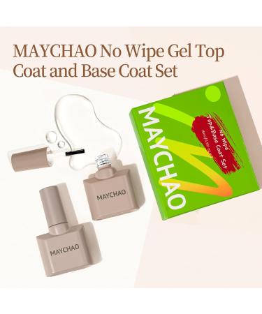 MAYCHAO 2Pcs 15ml No Wipe Gel Top Coat and Base Coat Set for UV LED Nail Lamp | Clear Base | Shiny Top Coat | Nail Art Manicure Gifts for Women - Buy Online on GoSupps.com