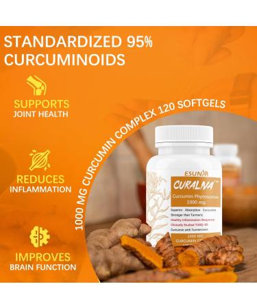 CURALIVA - Curcumin Phytosome 1000 mg - Clinically Studied High Absorption Curcumin Complex - Supports Health in Joints GI Tract Liver Muscles & Immune Health Support - 120 Capsules - 60 Servings - Buy Online on GoSupps.com