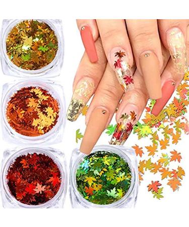Thanksgiving Decor4 Colors Maple Leaf Nail Art Sequins Maple Leaf Nail Glitters Stickers Autumn Nail Sequins for Nail Art - Buy Online on GoSupps.com