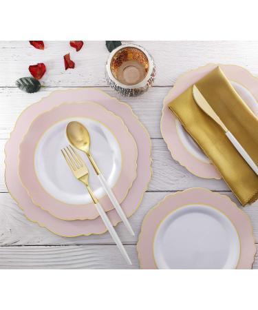 Supernal 102pcs Gold Plastic Cutlery Set with White Handle - Perfect for Wedding, Birthday Parties - Disposable Silverware Include Forks, Knives, Spoons - Buy Online on GoSupps.com