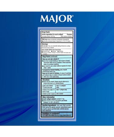 MAJOR Docusate Sodium 100mg Softgels Stool Softener Laxative for Occasional Constipation Relief - Gentle Dependable Stimulant-Free 100 Count (1-Pack) - Buy Online on GoSupps.com