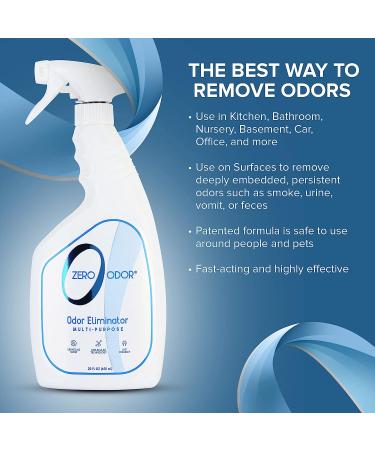 Zero Odor Multi-Purpose Odor Eliminator - Patented Technology for Bathroom, Kitchen, Fabrics, and Closet - 22oz Unscented Spray - Buy Online on GoSupps.com