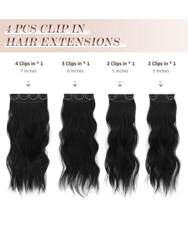 Feshfen Clip-In Extensions - 4PCs 50cm Black Wavy Synthetic Hair Extensions for Women - 180g Full Head Hair with Clips - Buy Online on GoSupps.com