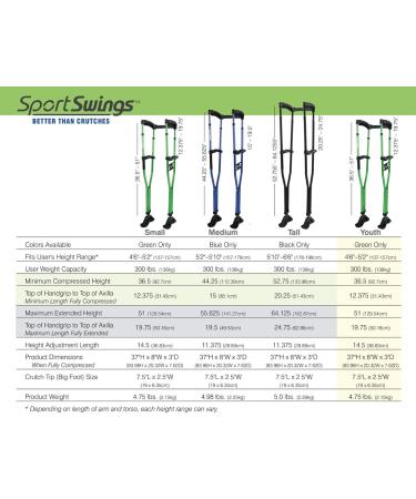 Dynamo Sport Swings Lightweight Crutches for Recovery 4'6-5'2 Small (Pack of 2) - Shock-Resistant, Grippy Feet for Confidence & Comfort, Anti-Slip Back Strap - Buy Online on GoSupps.com
