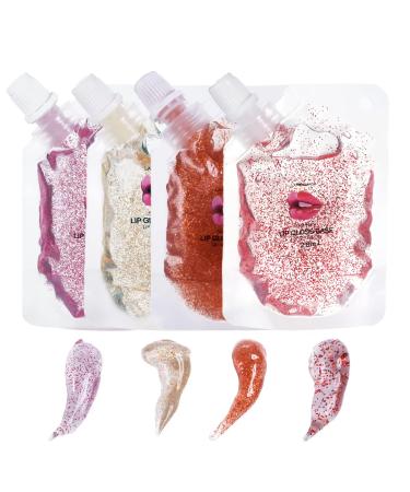 Sumeitang 4 Color Glitter Lip Gloss Base Kit, Moisturize Lip Gloss Base Oil Material Lip Makeup Primers for DIY Handmade Making Lip Balms and Lipgloss Set(4 Pack x 20ML) 20ml 4 Color Set