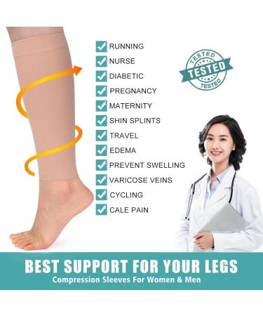Evolyline 20-30 mmHg Graduated Calf Compression Sleeves for Women & Men Medical Footless Compression Socks for Calf Support Compression Calf Sleeves for Shin Splint Varicose Vein Edema Recovery Beige M - Buy Online on GoSupps.com