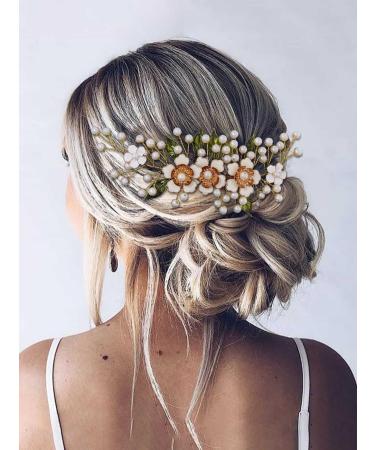 IYOU Bridal Wedding Hair Comb Green Flower Hair Piece Leaf Pearl Headpiece Prom Bride Hair Accessories for Women - Buy Online on GoSupps.com