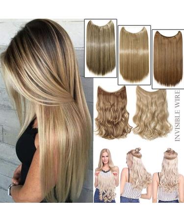 Hair Extensions no Clip Invisible Wire Adjustable Secret Rubber Band Hairpiece Real Natural Synthetic Fibre Hair 20 inch Straight Dark brown