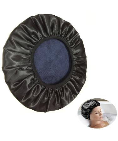 Terry Cloth Shower Cap G.traveller Large Triple Layer Bathing Cap with Dry Hair Function Microfiber Shower Cap for Women with Silky Satin 100% Waterproof Reusable Bonnets (Black)