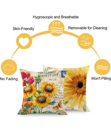 Set of 4 Sunflower Throw Pillow Covers - Farmhouse Decor 18 x 18 Inch Linen Cushion Covers for Home, Sofa, Bedroom, Car - Buy Online on GoSupps.com