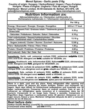 Menol Spices Garlic Paste 210g - Authentic EU (Hungary) Garlic Puree for Fresh Gourmet Flavors - Buy Online on GoSupps.com