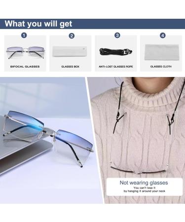 Bifocal Reading Glasses for Men & Women - Rimless Blue Light Blocking Titanium Eyeglasses - Diamond Cut Silver-Grey 1.5x - Buy Online on GoSupps.com