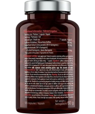 Essensey Caffeine Tablets - 200 mg Caffeine | 120 Vegetarian Capsules with Grapefruit Extract & Naringenin | Additive-Free Daily Doses - Buy Online on GoSupps.com