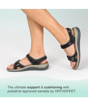 Orthofeet Women's Malibu Classic Sandals - Black, Size 6 | Anatomical Two-way Strap - Buy Online on GoSupps.com