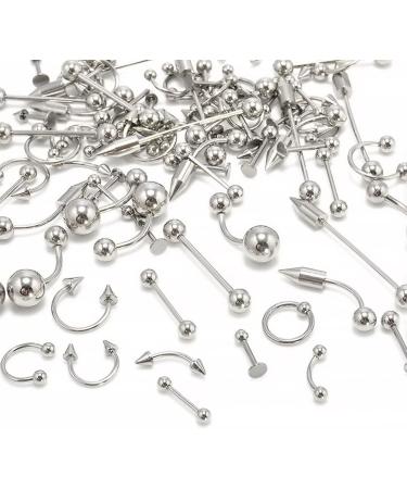 Thinkmax 85pcs Stainless Steel Mixed Body Piercing Jewelry Set - Fashionable Tongue Lip Eyebrow Nose & Belly Rings - Buy Online on GoSupps.com
