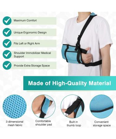 Buy Adjustable Adult Arm Sling - Breathable Shoulder Immobilizer with Storage for Injury Recovery - Blue - Buy Online on GoSupps.com