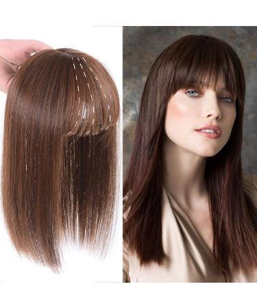 Remeehi Synthetic Hair 35cm Seamless Hair Replacement Mono Toupee for Hair Loss Clip in Hair Topper with Flat Bangs