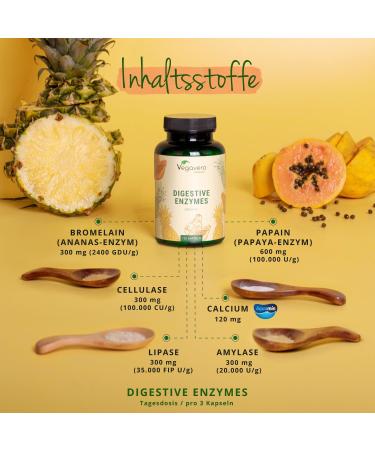 Buy Vegavero Natural Digestive Enzymes - Bromelain Papain Amylase Lipase Cellulase | Gastroke-Resistant DRCAPS | German Quality | No Additives | International Shipping Available - Buy Online on GoSupps.com