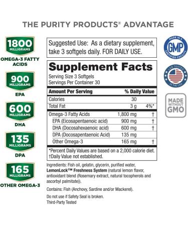 Purity Products Ultra Pure Omega 3 Super Formula 90 Softgels - Premium Quality Fish Oil Supplement - Buy Online on GoSupps.com
