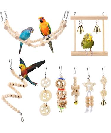 Vegena bird toys set of 8 bird wooden ladder toys with landing pad bird cage accessories for budgies parrots African grey parrots cockatiels finches parakeets cockatoos macaws multicolored (8 pieces).