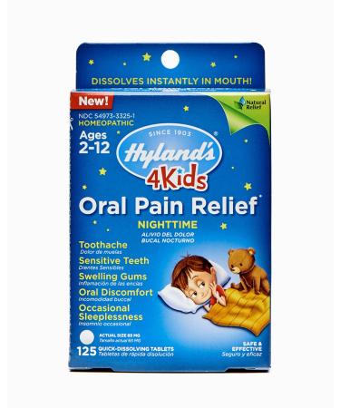 Kids Nighttime Oral Pain Relief Tablets by Hyland's 4Kids, Natural Relief of Toothache, Swelling Gums, and Oral Discomfort, 125 Count