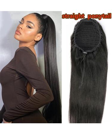 Ponytail Extensions Human Hair Ponytail Extension Drawstring Straight Ponytail Hairpiece Brazilian Remy Hair Ponytail Clip in Straight Ponytail Hair Extension for Women for Women (Color : Natural Col 16inches Natural Color - Buy Online on GoSupps.com