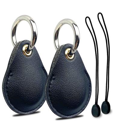 Airtag shell key rings keeper 2-piece Air day track pendant compatible with Apple Item Finder hidden key ring leather itag gps locator protective cover Organizer carabiner accessories 2 piece-black leather