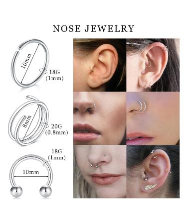 18PCS Nose Piercing Kit with Needles, CZ Nose Studs, Hoops, and Captive Rings - Stainless Steel Jewelry Set for Septum Piercing - Buy Online on GoSupps.com