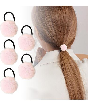 Furry Ball Ponytail Holders Girls' Colorful Pompom Hair Ties - Fashionable Hair Ties for Women And Girls Versatile Ponytail Holders for Dating Parties light pink - Buy Online on GoSupps.com