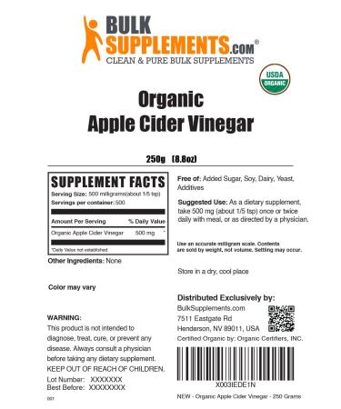Organic Apple Cider Vinegar Powder - 500mg per Serving - Digestive Support - Soy Free - 250g - 500 Servings - 8.8oz - Buy Online on GoSupps.com
