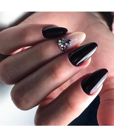 360pcs Glossy Black Almond Press on Nails - Medium Length Fake Acrylic Nails with Adhesive Tabs for Women & Girls - Buy Online on GoSupps.com