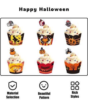Halloween Cupcake Toppers Wrappers Set - 24 Pieces of Ghoulish Cake Decorations in Pumpkin Bat and Ghost Designs - Creepy Cake Decorating Kit for Halloween Party Supplies Cake Accessories - Buy Online on GoSupps.com