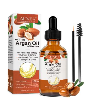 Argan Oil 100% Pure Cold Pressed Organic Argan Hair Oil for Skin Care Dry and Damaged Hair Body and Face Nails Protector 60ml