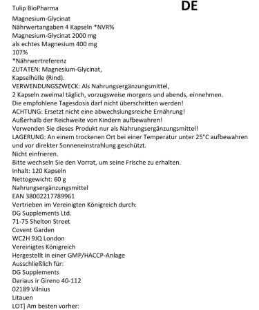 Hepatica Magnesium Glycinate 2000mg per serving 120 Capsules Certificate of Analysis from AGROLAB Germany pure no fillers or excipients - Buy Online on GoSupps.com