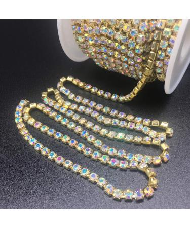 Dowarm 10 Yards Rhinestone Chain Roll - Gold AB SS6 2MM Crystal Claw Cup Chain Trim | Sew on Crystal Rhinestone Chain for DIY Projects - Buy Online on GoSupps.com