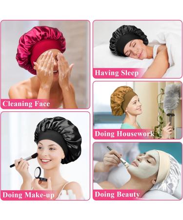 4pcs Satin Silk Bonnet Set for Curly Hair - Night Sleep Cap for Women (Black Red Gold Silver) - Buy Online on GoSupps.com