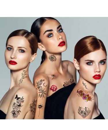 Yazhiji Waterproof Temporary Tattoos - Large Flowers Collection for Women - 40 Lasting Fake Tattoo Stickers - Buy Online on GoSupps.com