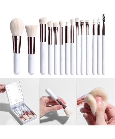 Travel Makeup Brush Set - 14 Small Make up Brush Sets for Women Makeup Brush Kit with LED Cosmetic Brush Set with Storage Box Portable Beauty Brush Set for Girls Womens White - Buy Online on GoSupps.com