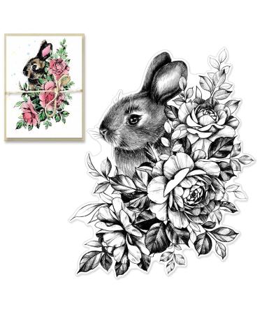 Easter Rabbit Background Clear Stamps for Card Making Decoration and Scrapbooking Supplies, Animals Flowers Rose Transparent Rubber Stamps for Easter Day Paper Card Photo Album Crafting Supplies Flower Rabbit
