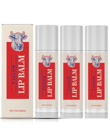 homomdy Tallow Lip Balm Long Nourishing Moisturizing Treatment for Dry and Chapped Lips Repairing Fine Lines Attenuation Natural Soothing and Soothing (3pcs)